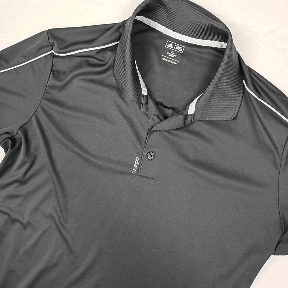 Adidas‎ Golf Adizero Mens XL Black Performance Polo Shirt Short Sleeve 3-Stripe - Picture 2 of 10